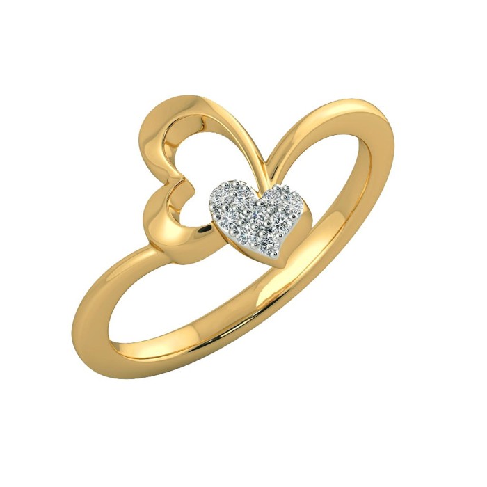 10 KT Yellow Gold Couples Heart Diamond Ring With 0.07 Carat Diamonds